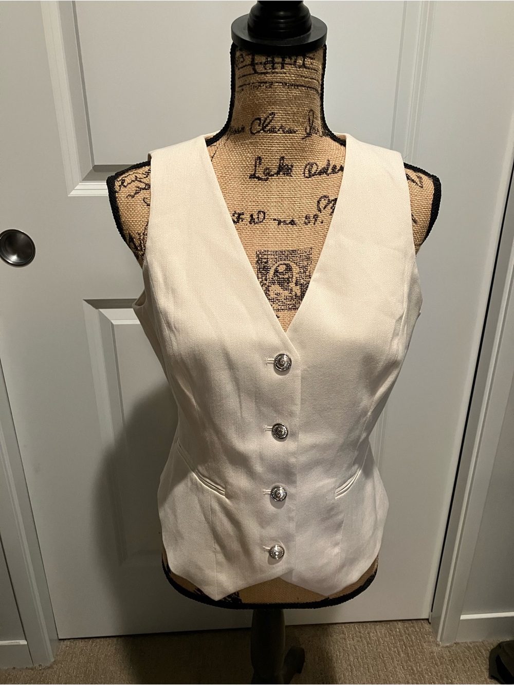 White House Black Market Cream Button Front Tailored Vest